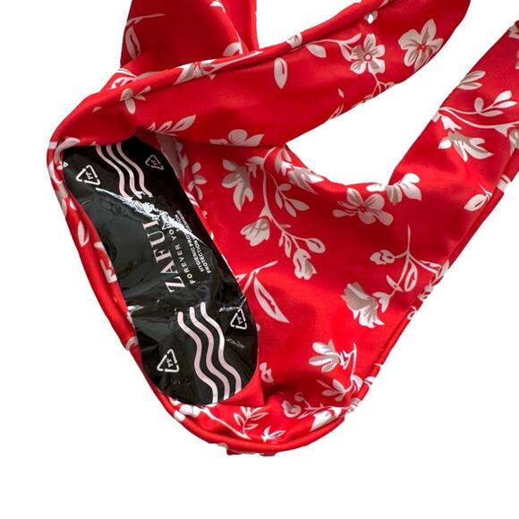 Zaful Bikini Set Red White Floral Knot Cheeky Two Piece Swim Bikini Size 4 NEW - Picture 7 of 11